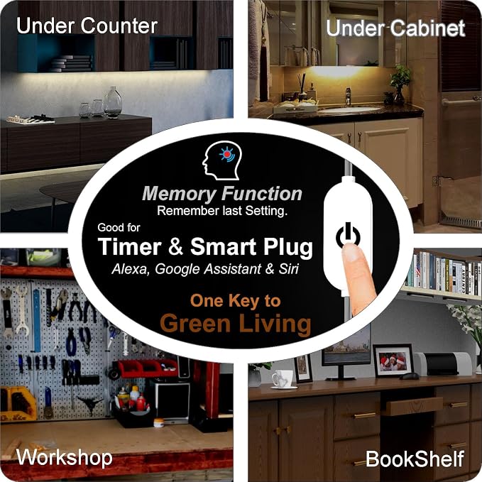 EBD Under Cabinet Lights Plug in 15 Pcs 12 Inch, Dimmable No Messy Wires Built-in Adjustable Cable LED Light Bar, T-Connector Counter Lighting for Smart Plug Kitchen Home Office 3000K 6750Lm 6 Cables