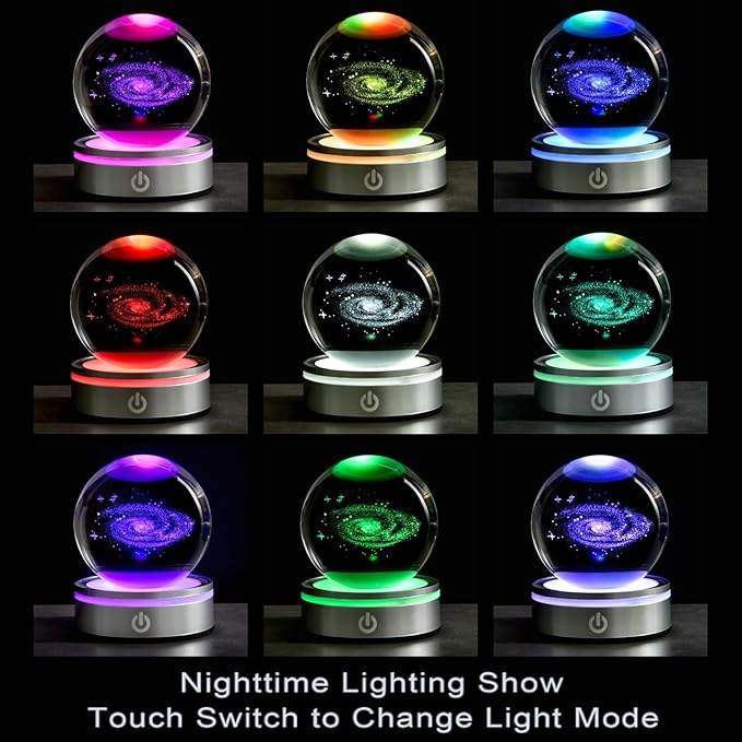 3D Galaxy Crystal Ball with LED Stand, 80mm Glass Sphere Decorative Balls, Milky Way Galaxy Space Globe Gifts for Women Men Mom Kids