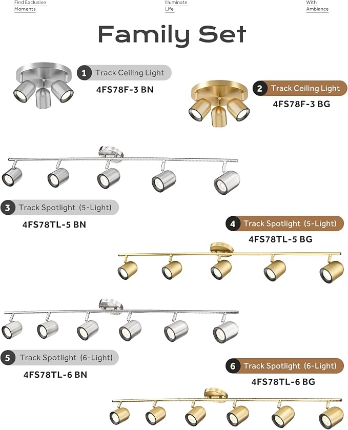 FEMILA 3 Light Track Lighting Fixtures Ceiling, Brushed Nickel Round Track Lighting Fixtures 3000K GU10 Bulbs Included, LED Track Lights for Kitchen, Living Room, Bedroom, 4FS78F-3 BN