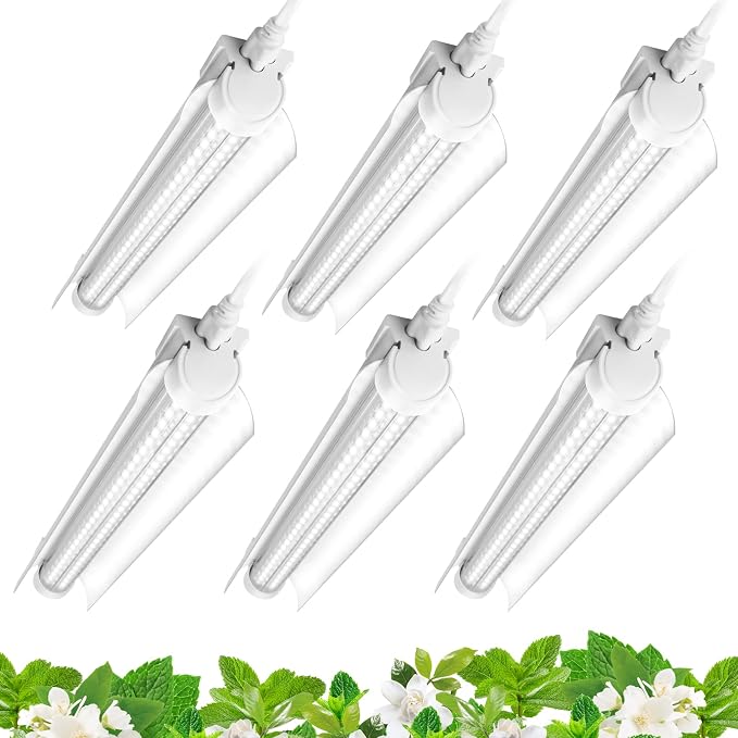 Barrina T8 1FT Grow Light, 5000K Full Spectrum LED Grow Light Strip, 6 Pack | 90W(6x15W), Linkable, High PPFD, V-shaped Reflector, Hanging Plant Growing Lamp for Seed Starting, Greenhouse, Indoor Plants