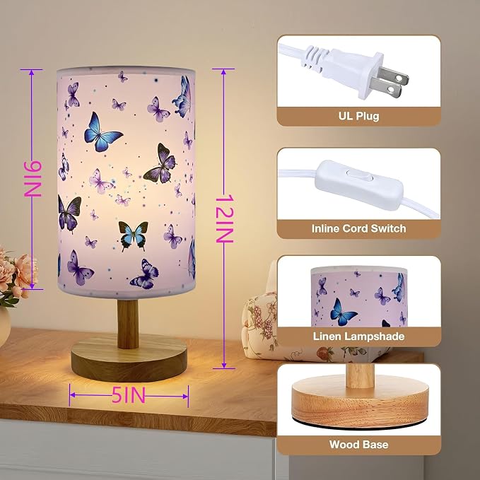Butterfly Lamp,LED Kids Table Lamp for Bedroom Decor Girls Bedside Lamps | 3 Colors Nightstand Night Light with Cartoon Lampshade Desk Lamp for Boys Girls Room Nursery Decor,Butterfly Gifts for Girls