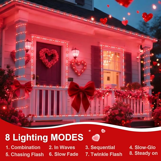 QITONG Red Solar Rope Lights Outdoor, 2 Pack Each 33ft 100 LED String Light, 8 Modes Fairy Lights in Clear Thin Tube with 8 Modes
