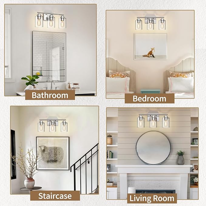Bathroom Vanity Light Over Mirror,Bathroom Light Fixture Wall Sconce Lighting for Bedroom,Living Room (Nickel, 3-Light)