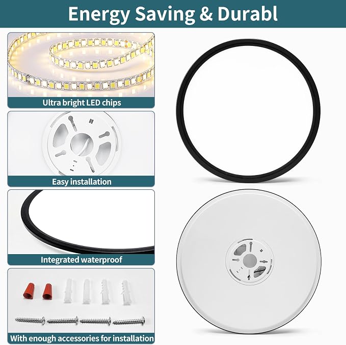 15.4 Inch Led Ceiling Light Fixtures, Dimmable with Remote Control, 36W, 4500LM, Ultra Thin Modern Flush Mount Ceiling Lights for Bedroom Living Room Kitchen Dining Room