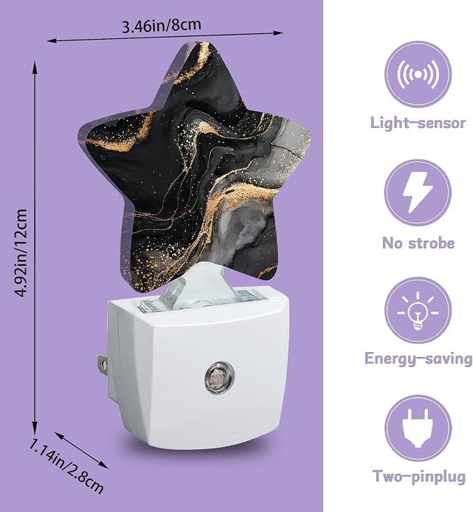 Black Gold Marble Night Lights Plug Into Wall Decorative,Abstract Marble Nightlight with Dusk Sensor for Bathroom,Kitchen,Entryway,Room Accent,Gifts