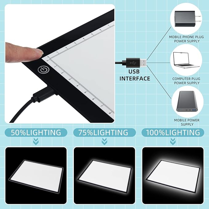 Kanayu Adjustable Brightness LED Light Panel 18" Classroom Light Table with 245 Translucent Pattern Blocks Letters Board Numbers for Sensory Play Creative Exploration Kids Home Learning Counting