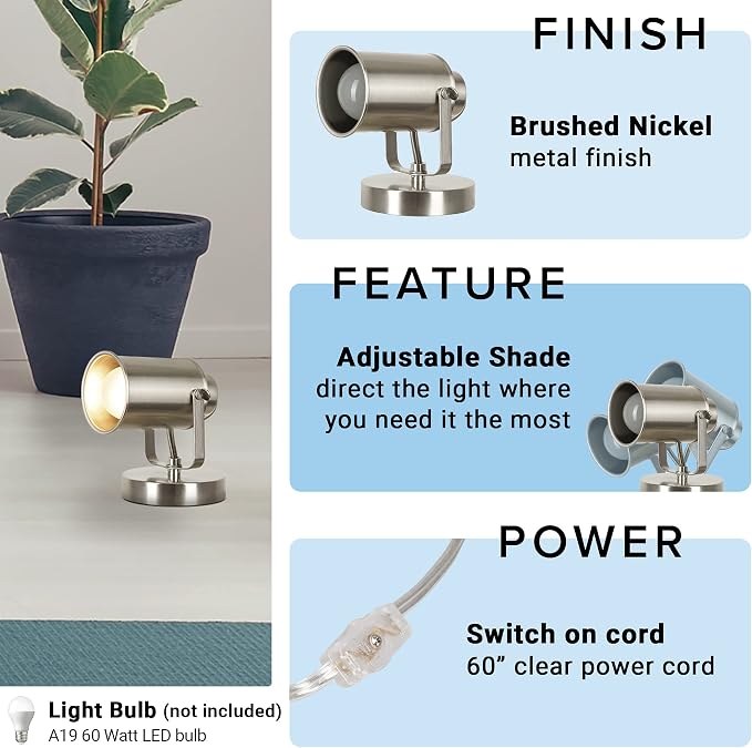 Catalina Lighting Modern Multipurpose Spotlight Desk or Wall Mount Accent Lamp, 6", Brushed Nickel, Set of 2