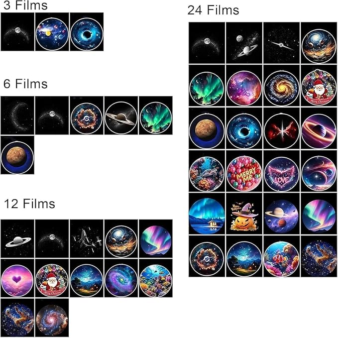 HD Smart Dynamic 5D Holographic Night Light Projector, 2-in-1 HD Plug and Play Galaxy Projector Portable Night Light Projector 360 Rotating USB Powered with 24 Films for Bedroom (24 Films)