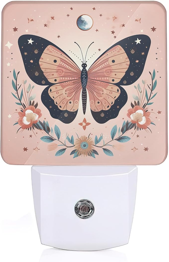 Butterfly Night Light, Boho Butterfly Flower Plug-in Wall Led Night Lights Decor for Boys Girls Room Decor,Nightlights with Light sensors 0.5W