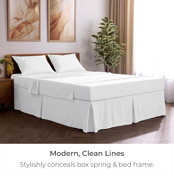 Mellanni Bed Skirt Full Size - Tailored Drop Bed Skirting | 15-Inch Pleated Dust Ruffle - Hotel Luxury Bedding - Wrinkle, Fade, Stain Resistant - 1 Bedskirt (Full, White)