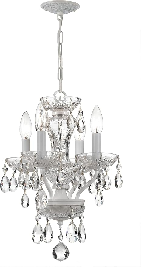 Traditional Crystal 4 Light Clear Italian Crystal Wet White Mini Chandelier