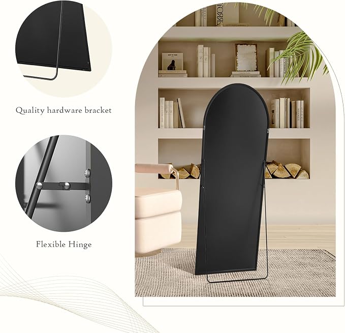 Arched Full Length Floor Mirror, 21"x64" Body Wall Mirror with Stand | Shatter-Proof Nano Glass, Tall Standing, Hanging or Leaning, Aluminum Alloy Frame for Bedroom, Modern Home Decor, Gold