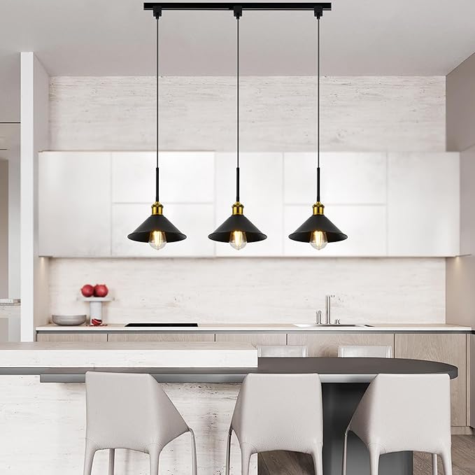 H Type Track Pendant Lighting Black Industrial Ceiling Track Hanging Light Fixtures Pendant, Compatible with H Type Track Lighting Rail, E26 Socket,3 Pack (Bulbs Not Included)