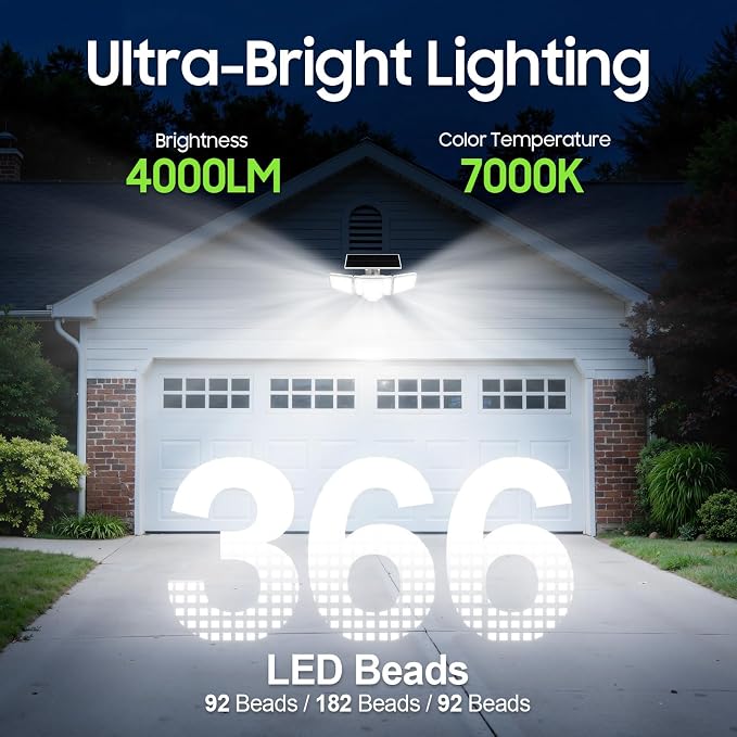 Solar Lights Outdoor White, 4000LM Solar Flood Lights with Dual PIR & Curved 300° Wide Beam, Larger 3500mAh Adjustable Solar Security Spot Lights Waterproof for Yard-4Pack