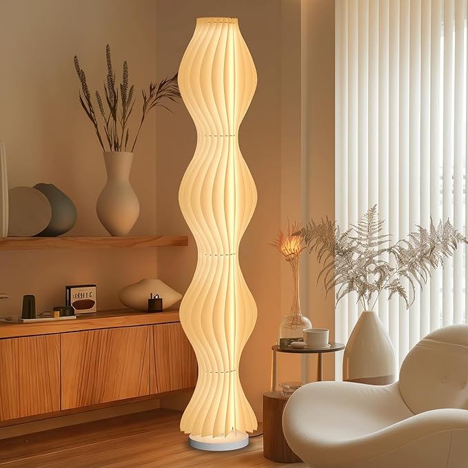 Wave Skirt Floor Lamp - 3 Color Temp & Dimmable | Column Standing Floor Lamp with Foot Switch & Remote - 21 Sheets Lampshade - Modern Ambient Light for Living Room - 30W - 66"