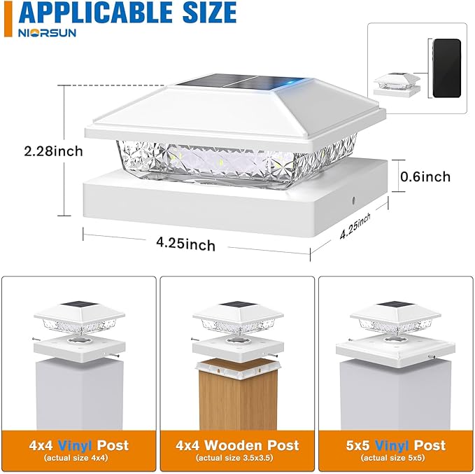 Solar Post Cap Lights,4x4 Post Solar Light,Cool White,20 Pack White | Fence Post Solar Lights for 4x4 Post Caps Wood Vinyl &5x5 Vinyl Post,IP64 Waterproof Solar Post Lights Outdoor for Deck