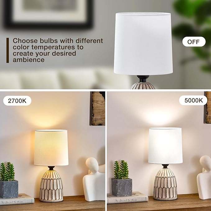 EJIAXIN Small Table Lamp -13.5" Boho Lamp - Bedside Lamps - Farmhouse Rustic Ceramic Table Lamp for Bedroom, Living Room, Nightstand, Office, Side Desk Lamp, End Table Lamp