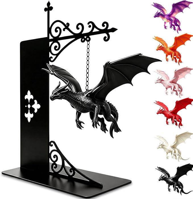 Magical Floating Dragon Bookshelf Lamp, Warm LED Dragon Night Light, Fantasy Gothic Bookend Decor, Reading Nook Ornament, Gift for Book Lovers & Fantasy Fans，Black