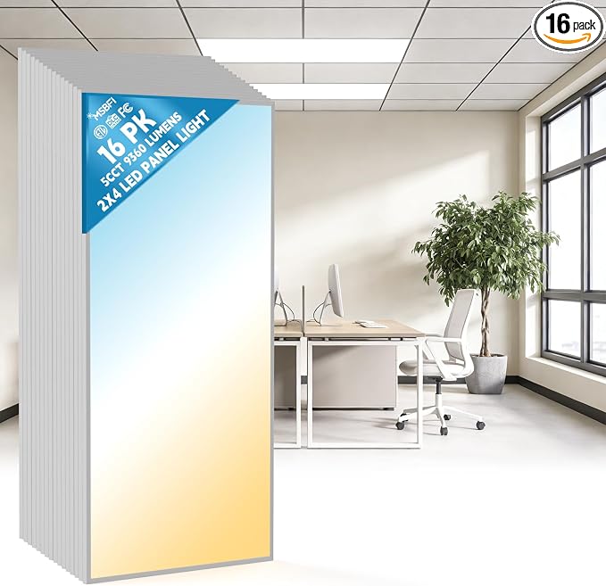 2x4 LED Flat Panel Light Drop Ceiling Office Fixture, 5 CCT 3000K-6500K Adjustable & 5 Wattage Selectable,0-10V Dimmable, 2X4 LED Flush Mount Ceiling Light, ETL Listed 16Pack
