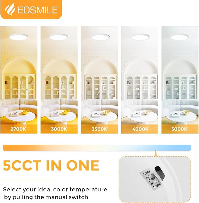 2Pack 15.8 Inch LED Flush Mount Ceiling Light, 35W, 120lm/W, 4200LM, CRI95+, 2700K-5000K 5CCT & Dimmable, White Round Flat Panel Light for Hallway, Kitchen, Bedroom, Laundry Room