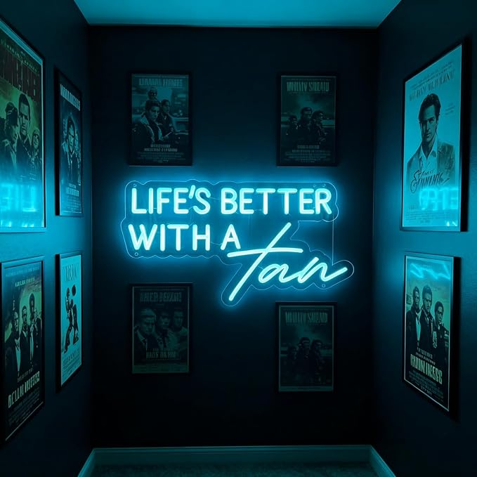 Life's Better With a Tan Neon Sign Ice Blue LED Neon Light for Wall Decor USB Powered Neon Signs for Tanning Salon Beauty Studio Bedroom Home Bar Party Aesthetic Decor Tanning Room Accessories