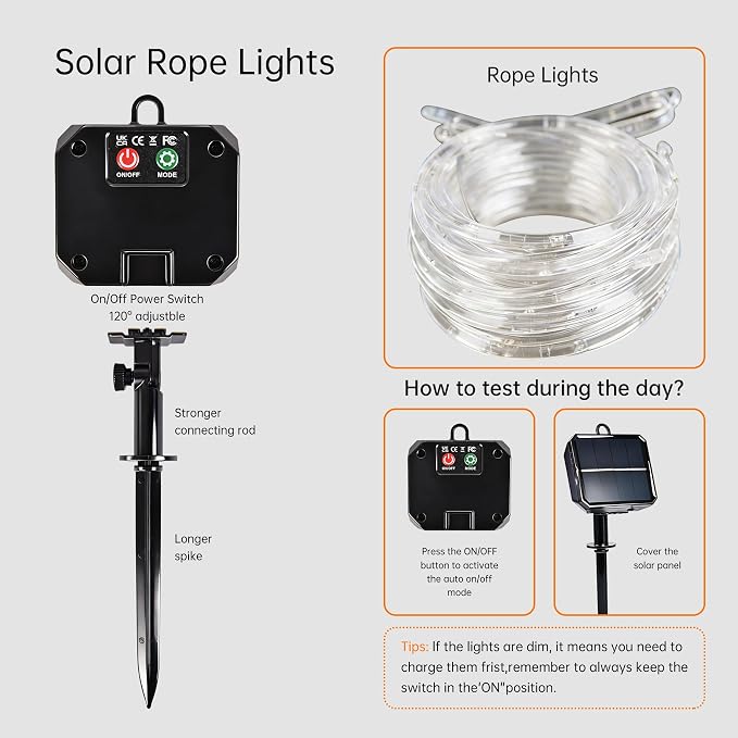 Solar Roep Lights for Outside, 2 Packs Total 66ft 200 LED Solar String Light with 8 Modes, Waterproof Solar Outdoor Light for Patio Garden Party Tree Proch Pool Holiday Xmas Decor-Warm White