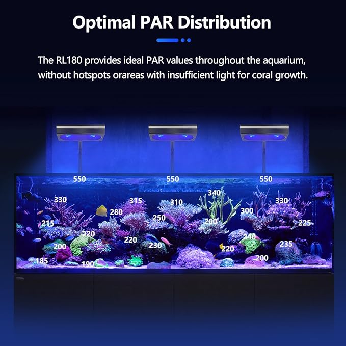 PopBloom RL180 Full Spectrum Reef Light WiFi Marine Reef LED Aquarium Light Saltwater Aquarium Fish Tank Lamp (180W WiFi Black)