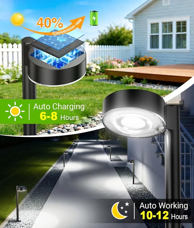 12 Pack Solar Pathway Lights Outdoor, Solar Powered Landscape Path Light with Larger LED Lens, Brighter Up to 12 Hrs Waterproof Outdoor Solar Light for Yard Garden Walkway Driveway Sidewalk