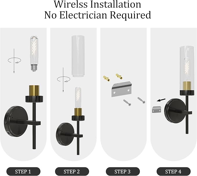 Black Gold Battery Operated Wall Sconce Set of 2, Wireless Wall Sconces with Remote, Rechargeable 3000K Dimmable Wall Light for Bedroom Living Room Bathroom Hallway Entryway Stairwell