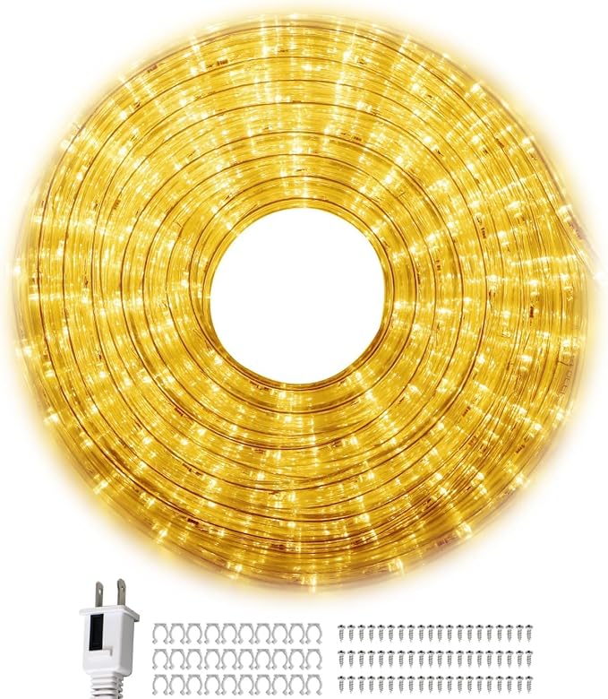 50FT Waterproof LED Rope Lights, 450 LED Warm White Connectable & Flexible for Indoor/Outdoor Use - Deck, Patio, Garden, Bedroom, Party & Christmas Decoration