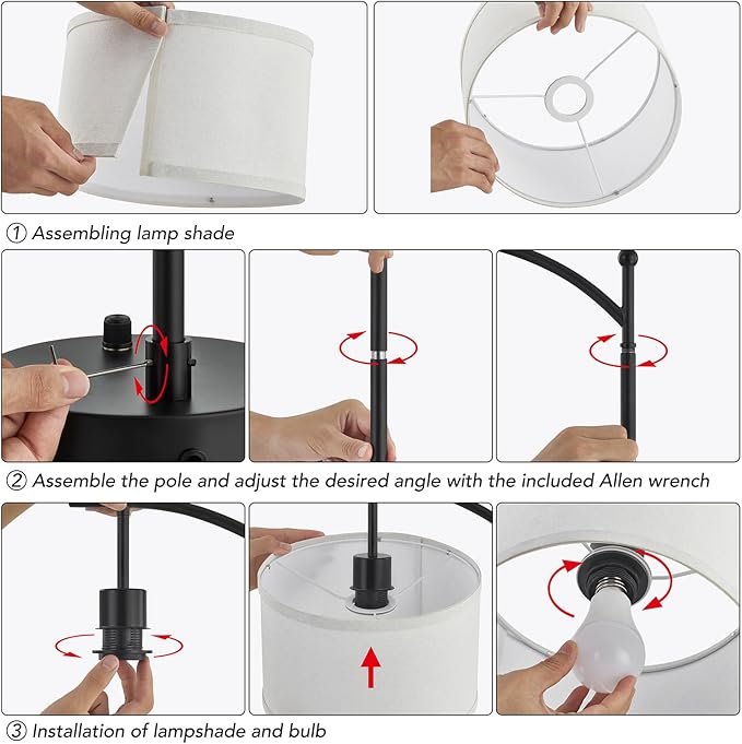 Table Lamp for Living Room Bedroom, 23.5" Table Lamps Set of 2 with USB C+A Ports, Bedside Lamps for Nightstand with Linen Lamp Shades, 2 Dimmable LED Bulbs Included, Black
