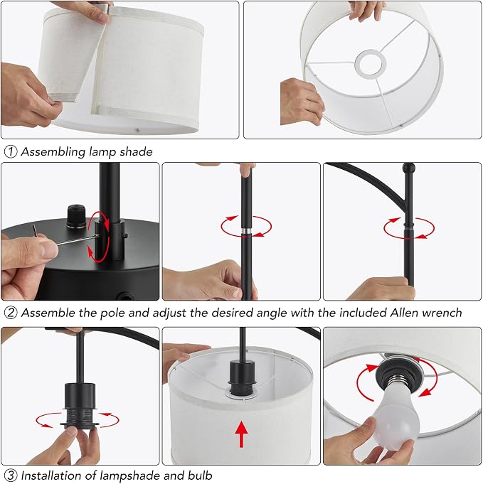 Table Lamp for Living Room Bedroom, 23.5" Table Lamp with USB C+A Ports, Bedside Lamp for Nightstand with Linen Lamp Shade, Dimmable LED Bulb Included