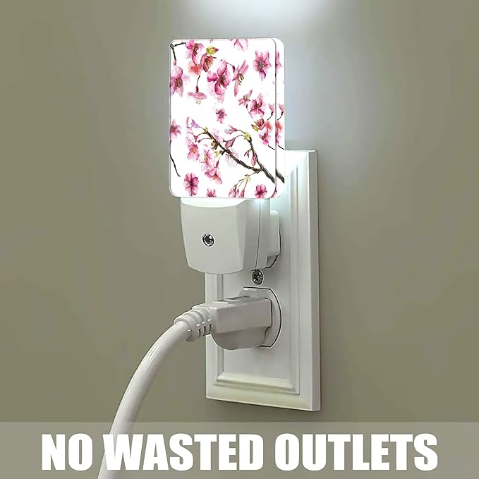 Cherry Blossom Night Light, Japanese Sakura Night Lights Plug into Wall Decor for Bedroom, Bathroom, Hallway, Kitchen, Dusk to Dawn Sensor Nightlights for Boys Girls Women Men Room Gifts