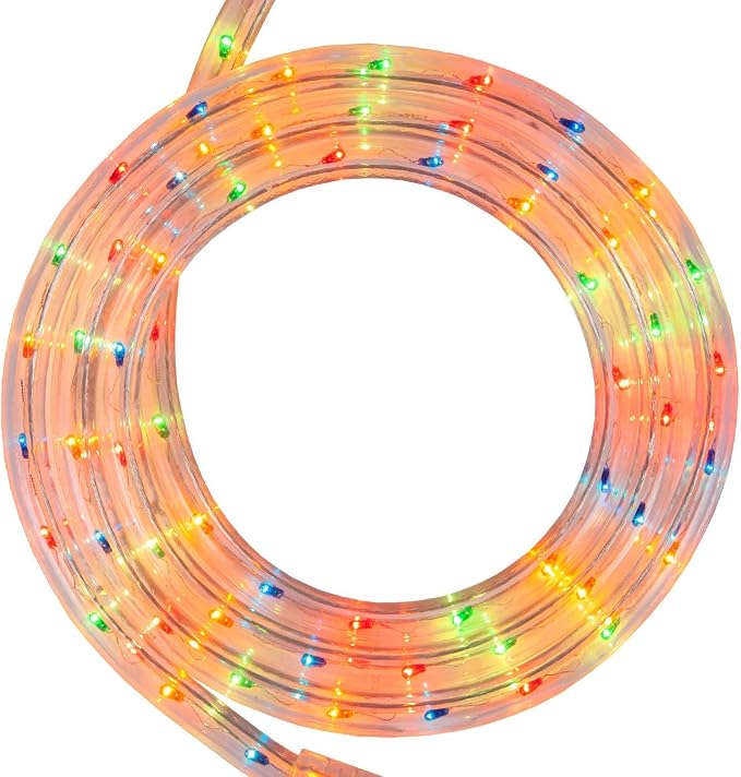 Wintergreen Lighting 18ft 216-Bulb Heavy Duty Incandescent Rope Light Kit, Connectable 120V ETL Indoor Rope Lights Plugin Outdoor Tube Multicolor Incandescent Includes Power Cord and Mounting Clips