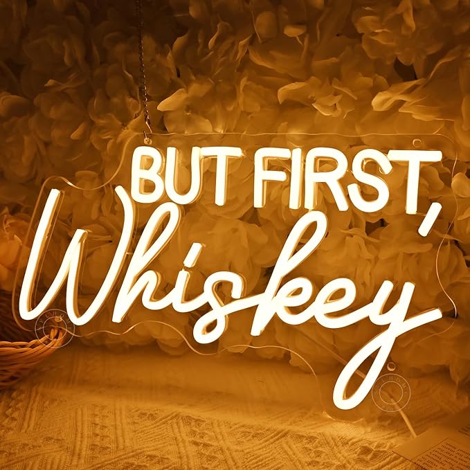 SYLHOME But First Whiskey Led Neon Light Sign Home Bar Home Bedroom Pub Wall Sign Decor Wedding Birthday Christmas Party Backdrop 15.75" X 8.82" USB