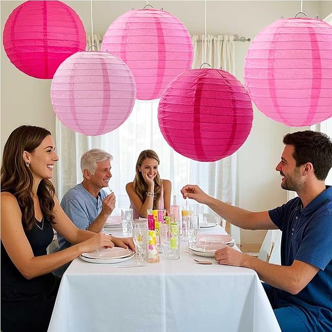 Pink Paper Lanterns 12Pcs Hanging Lanterns for Birthday Party, Wedding, Home Decor, Baby Shower Festive Decoration