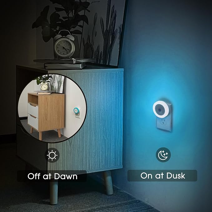 Night Lights Plug into Wall Azure Blue Night Light [2Pack] | Nightlight with Light Sensors, LED Night Light for Kids Room, Baby, Bathroom, Stair Lights, Hallway Light