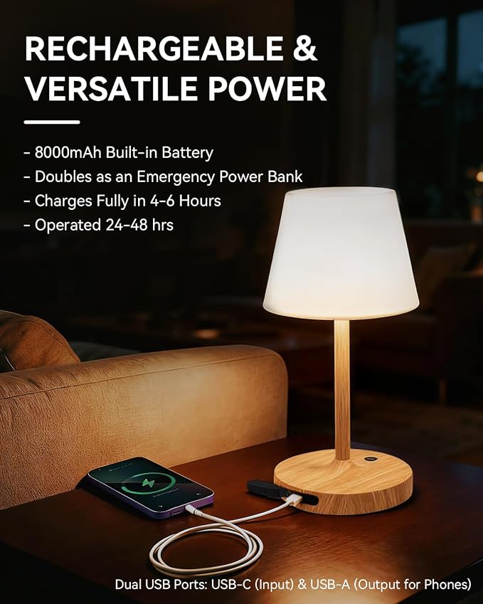 SAIWEYA Outdoor Waterproof Shower Lamp, 8000mAh Rechargeable Bathroom Lamp | IP65 Cordless Shower Light, Emergency Power Bank, Touch Dimming, Long-Lasting Battery, Versatile for Patio, Camping, Bathroom