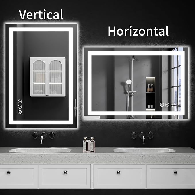 26"x38" LED Bathroom Mirror with Lights, Dimmable, Anti-Fog, Lighted Bathroom Vanity Mirror for Wall, Backlit + Front Lit, Memory Function, Shatter-Proof, Tempered Glass