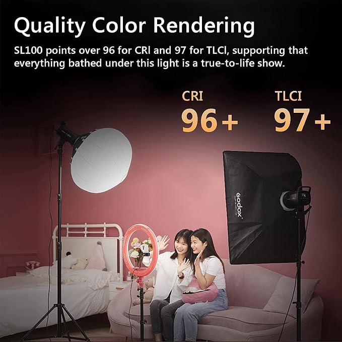 Godox SL100D 100W Daylight LED Video Light – 32,100Lux@1M, 5600K, CRI 96+, Bowens Mount LED Continuous Light, 8 FX, App Control, Silent Studio Lighting for Video Recording, Photography, Live Streaming