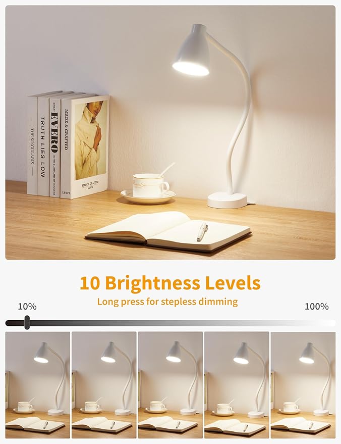 BOHON Reading Lights for Books in Bed, 5 Color 10 Brightness, Without Install Bedside Lamp, Half Hour Auto-Off Timer, Flexible Neck Wall Lamps for Bedroom Headboard Office Home (White)