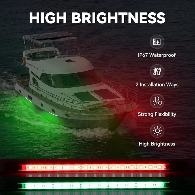 Boats Navigation Lights, Navigation Lights For Boats Led, Waterproof Boat Red and Green Bow Lighting, Marine Fishing Lighting, Marine Nav Lights for Pontoon Bass Jon Jet Ski Kayak