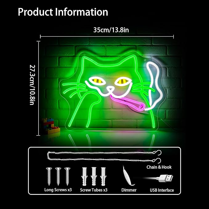 Cat Neon Sign Led Sign Neon Signs for Wall Decor Neon Lights | Cat Led Light Up Sign, Dimmable, Game Room Decor, Boys Gift, Party, Halloween Wall Decor, 5V USB Powered