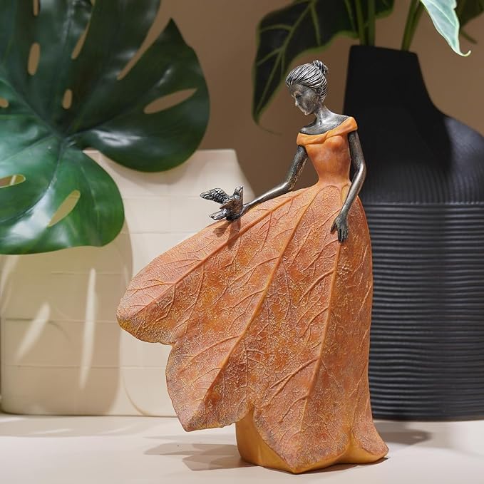 Guichifun Fairy Statue Orange Leaf Angel Girls Fall Decor | Resin, Outside or Inside, Rustic Garden Outdoor Yard, Gift 8.5 x 5.25 x 12 Inch