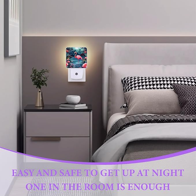 Flamingo Watercolor Night Light,Floral Night Lights Plug into Wall,Led Lamp for Stairway/Hallway/Bedroom 0.5W Nightlight Sleep Friendly