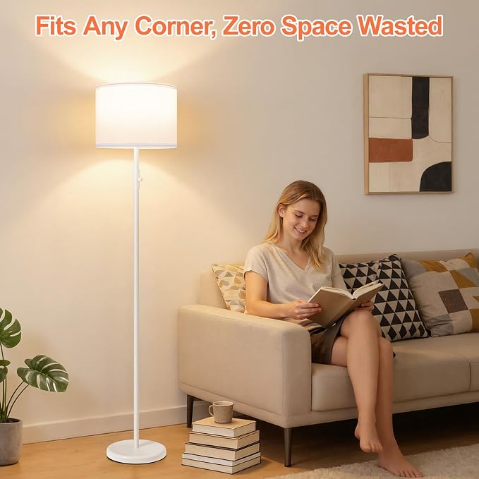 Floor Lamp Simple Design with Shade, Standing Lamps for Living Room Bedroom Office Dining Room Kitchen-White