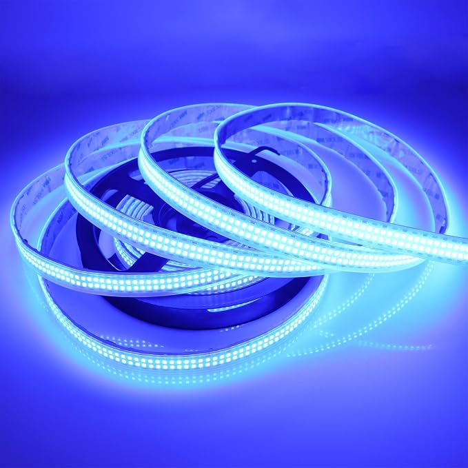 Outdoor 12V Blue LED Strip Lights 16.4ft Double Row Waterproof IP67 | SMD 2835 2400 LEDs Super Bright Dimmable Flexible Tape Lights for Outdoor, Truck, RV, and Boat Lighting