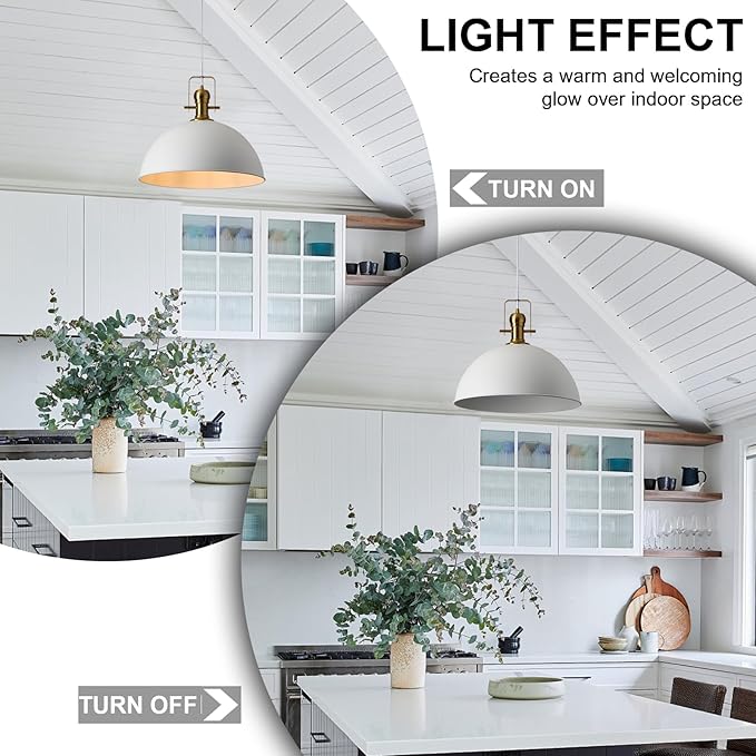 12 Inch Sandy White Farmhouse Pendant Lights for Kitchen Island Industrial Adjustable Height Vintage Dome Hanging Light Fixtures for Barn,Dining Room 2 Packs