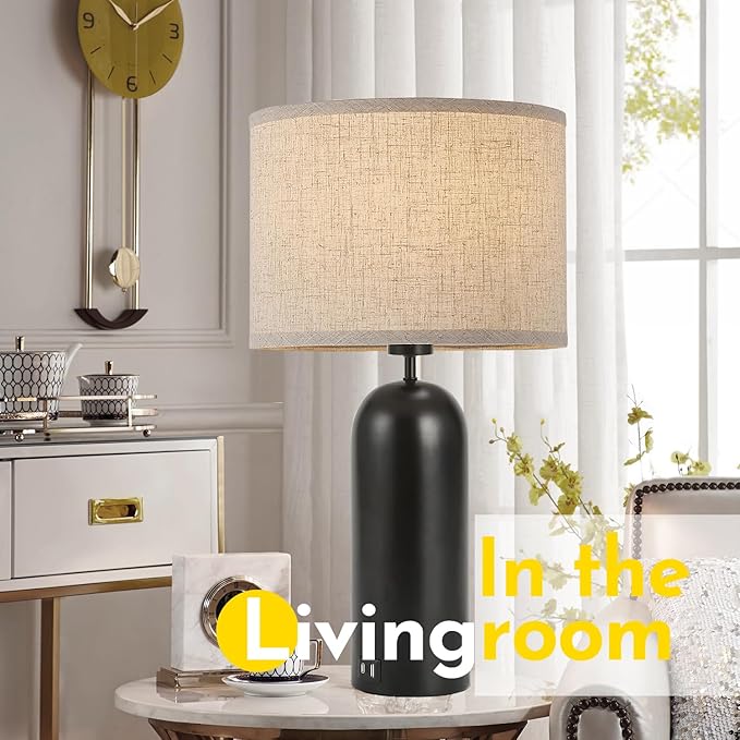 Black&Cream Table Lamps Set of 2 - 3-Way Dimmable with USB A+C Ports - Modern End Table Lamps for Living Room & Bedroom - 22inch