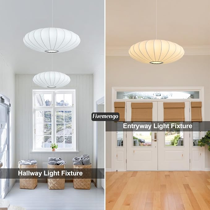 23.6in Plug in Lantern Pendant Light, Large White Imitation Silk Pendant Light Wabi Sabi Saucer Japanese Bubble Hanging Lamp Chandelier for Living Dinning Room Kitchen Island Bedroom 1 Pack